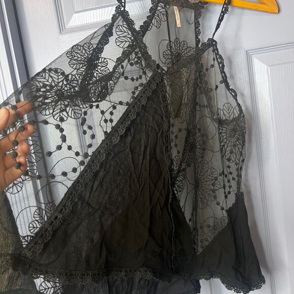 Poof NWOT Black Lace Sheer Aline Halter Boho Festival Gypsy Tank Top Size Small - Picture 4 of 9